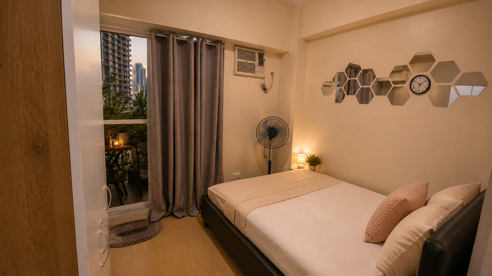 Bedroom with city views and modern design