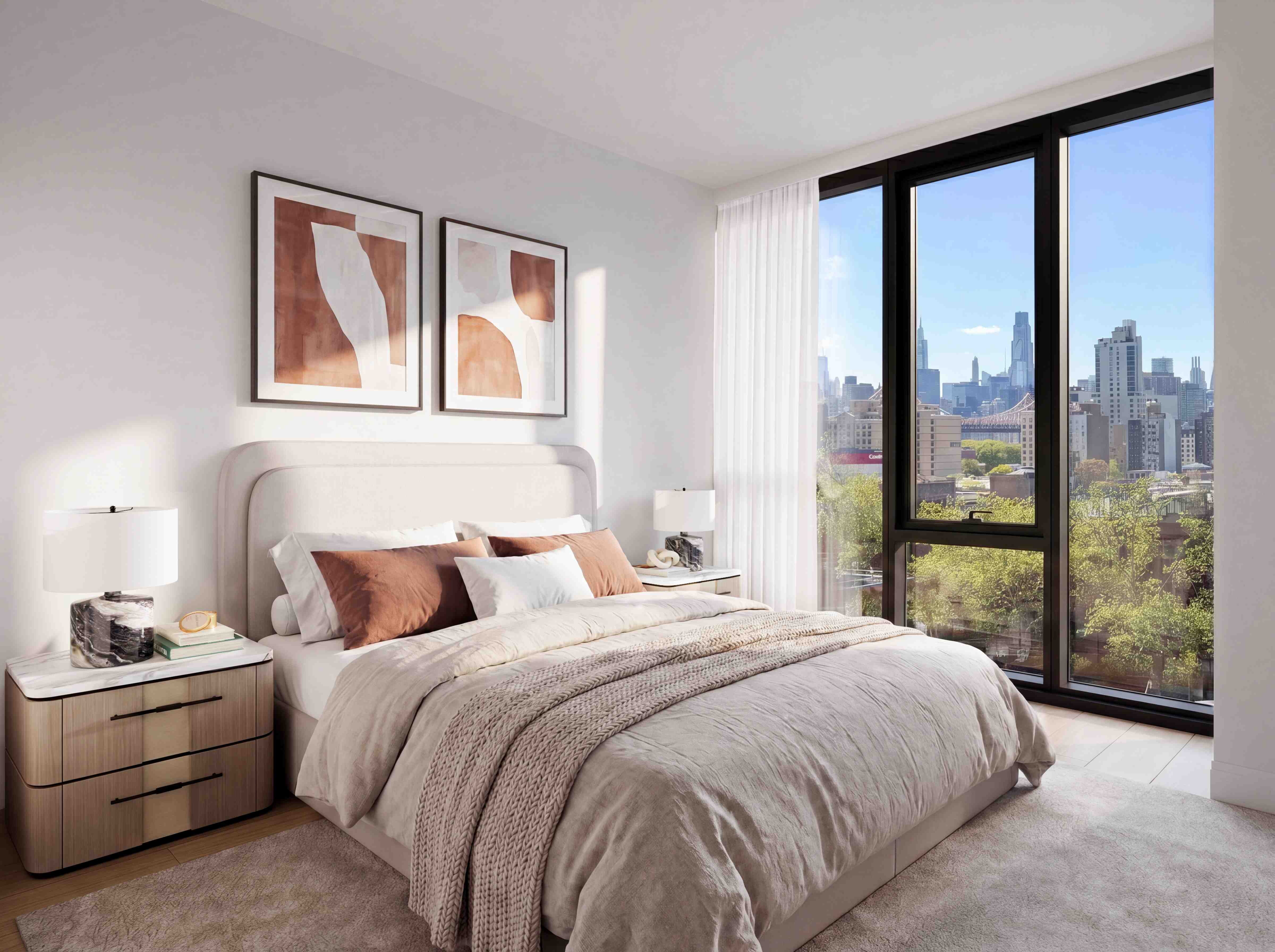 Master bedroom with Manhattan skyline view