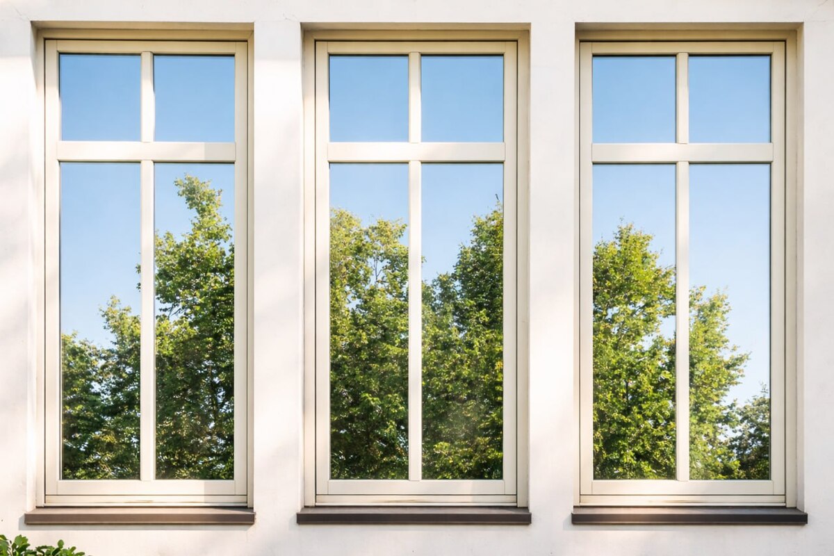 Clean commercial-style windows and surrounding exterior wall