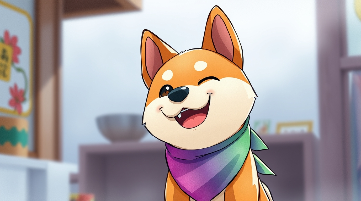 Happy Akita with rainbow bandana