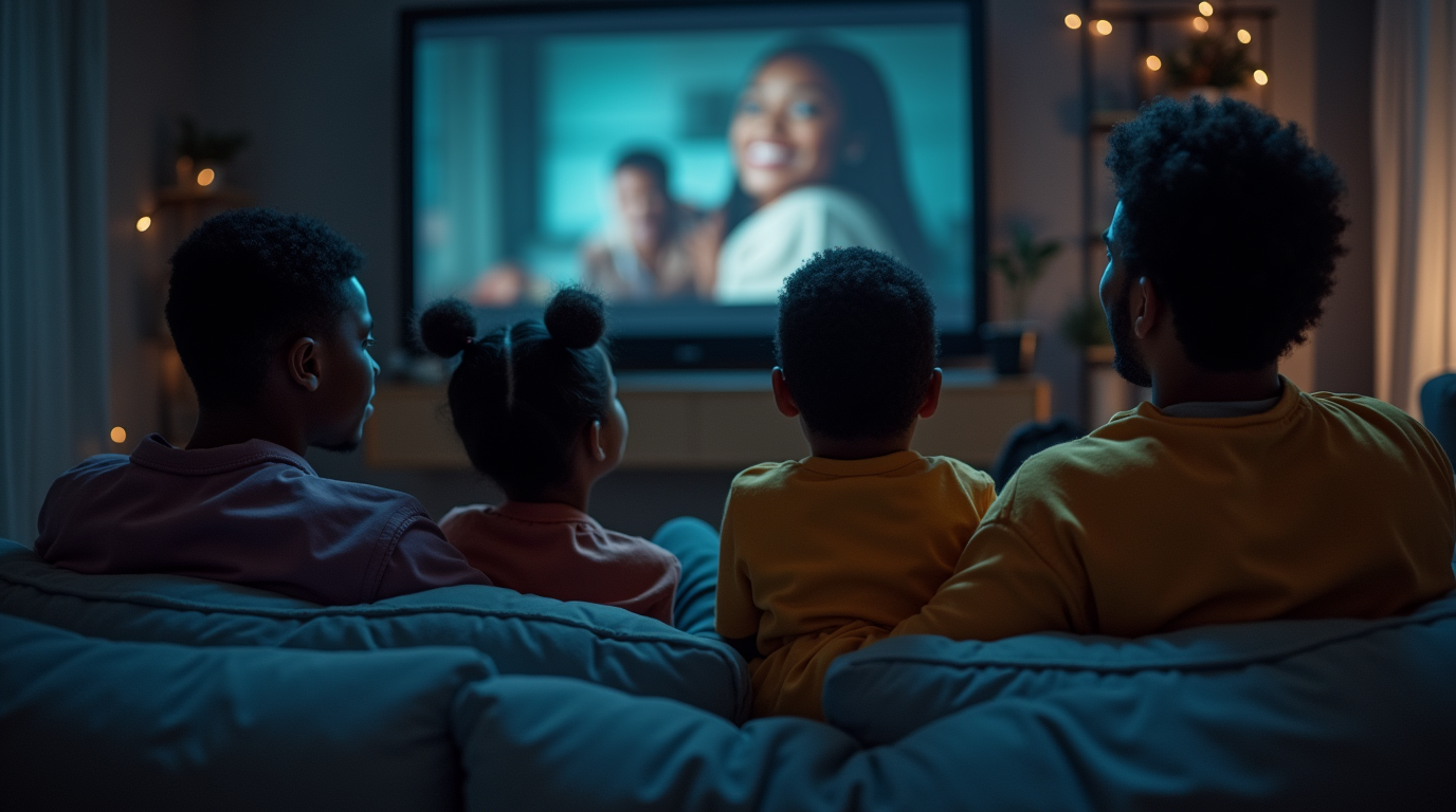 Family enjoying Spectrum Cable TV together