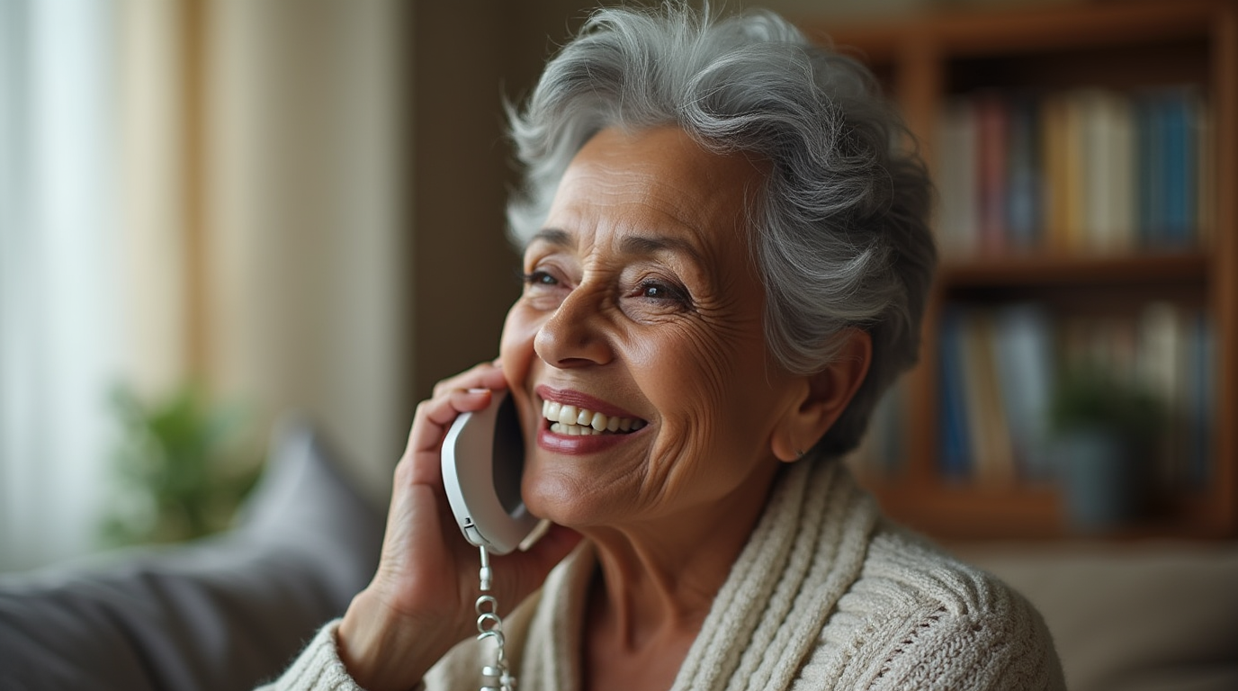 Senior woman enjoying reliable home phone service