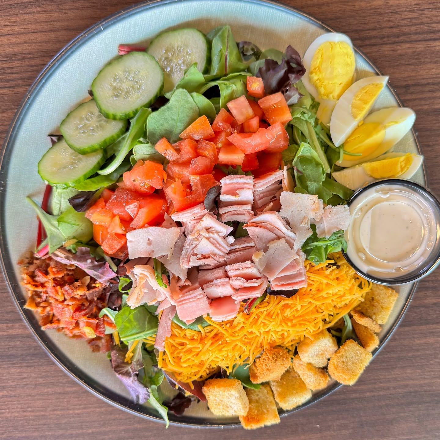 Chef's salad with bacon, ham, and cheddar