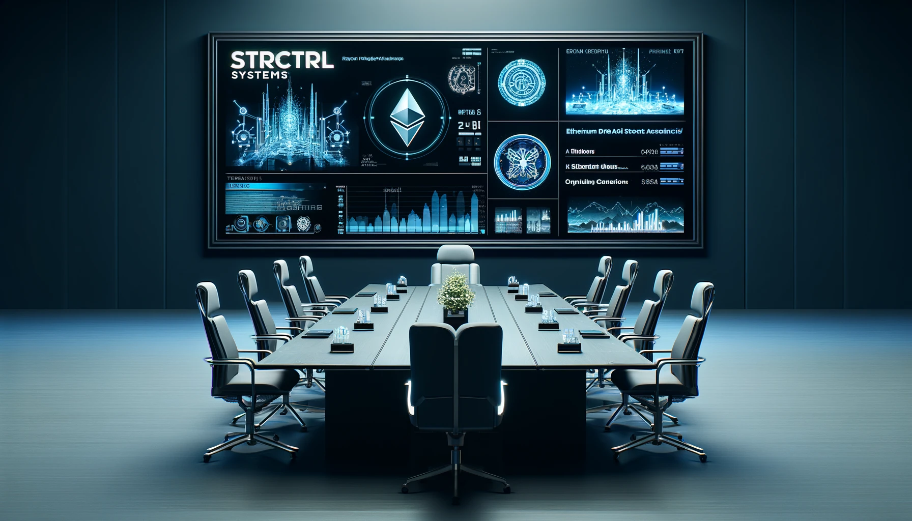 STRCTRL Systems blockchain technology interface in modern boardroom