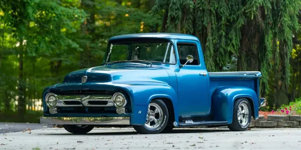 1956 Ford F-100 classic truck in metallic blue