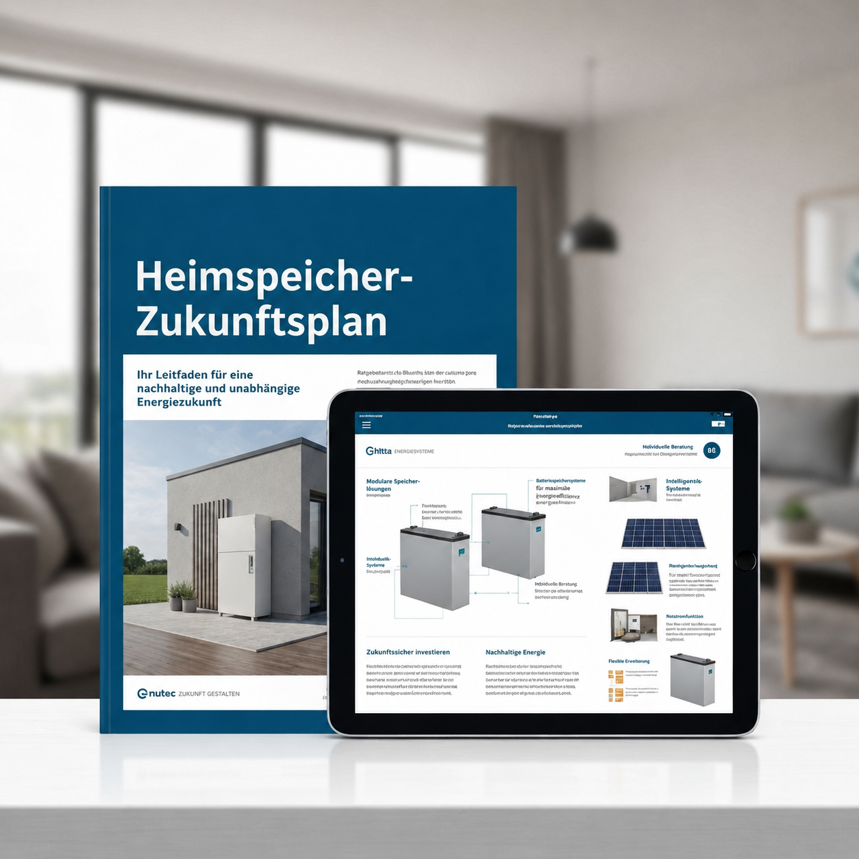 Bonus 5: Heimspeicher-Zukunftsplan — Buch und Tablet Mockup