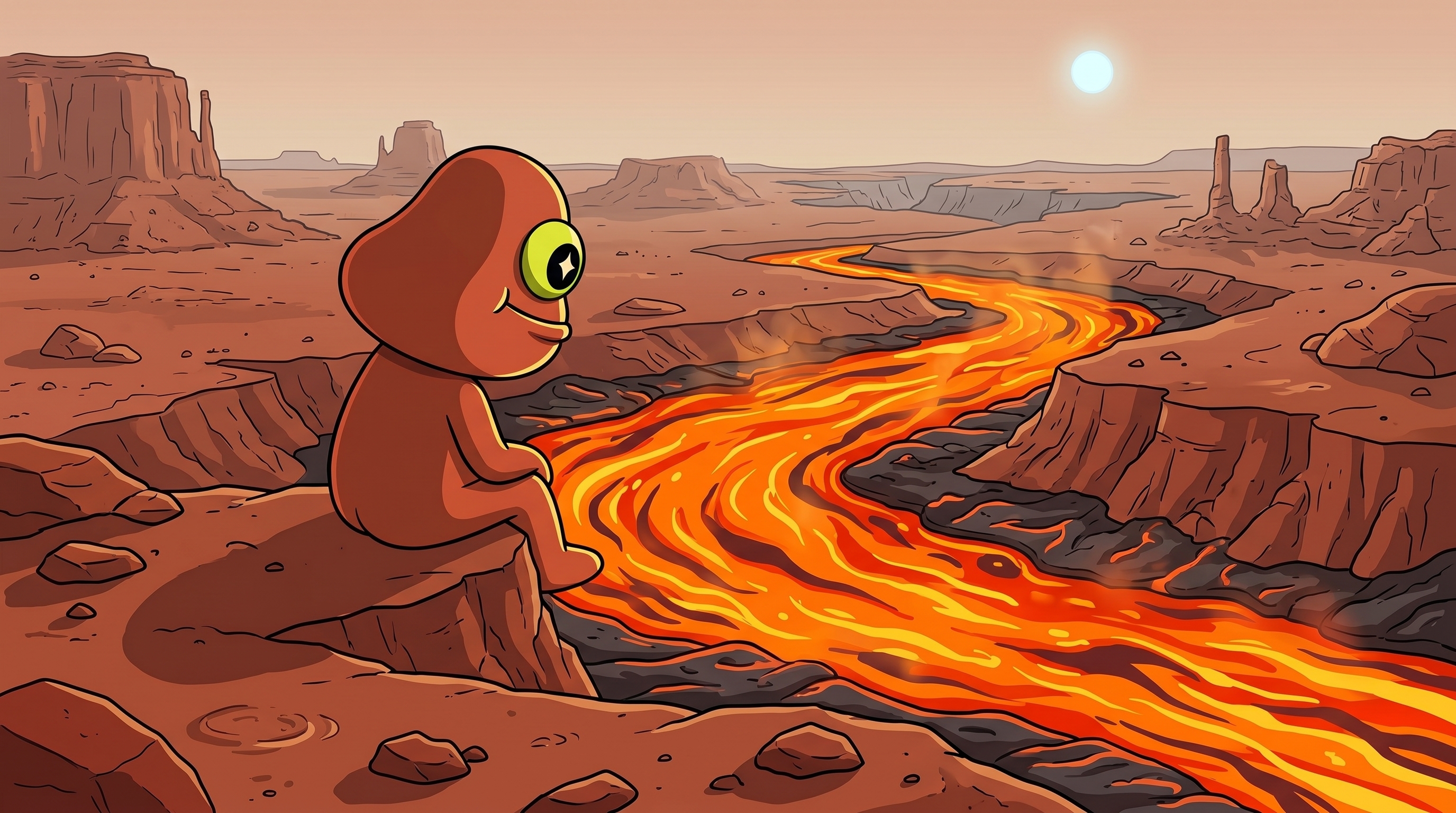 Bork watching lava river