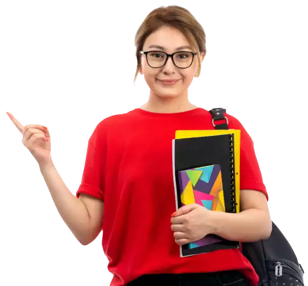 Student with notebook and educational materials