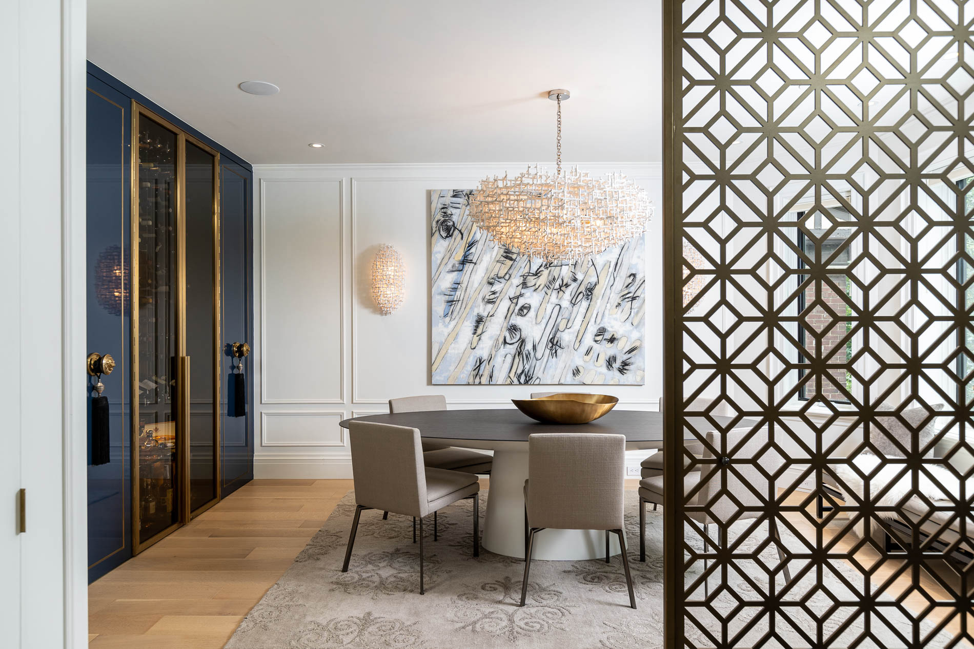 Elegant dining room with crystal chandelier