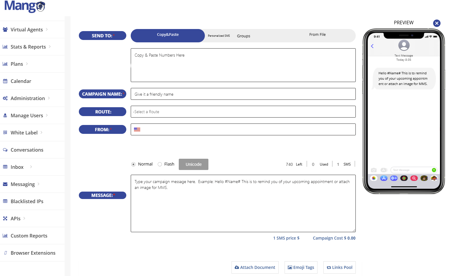 Mass Texting Dashboard