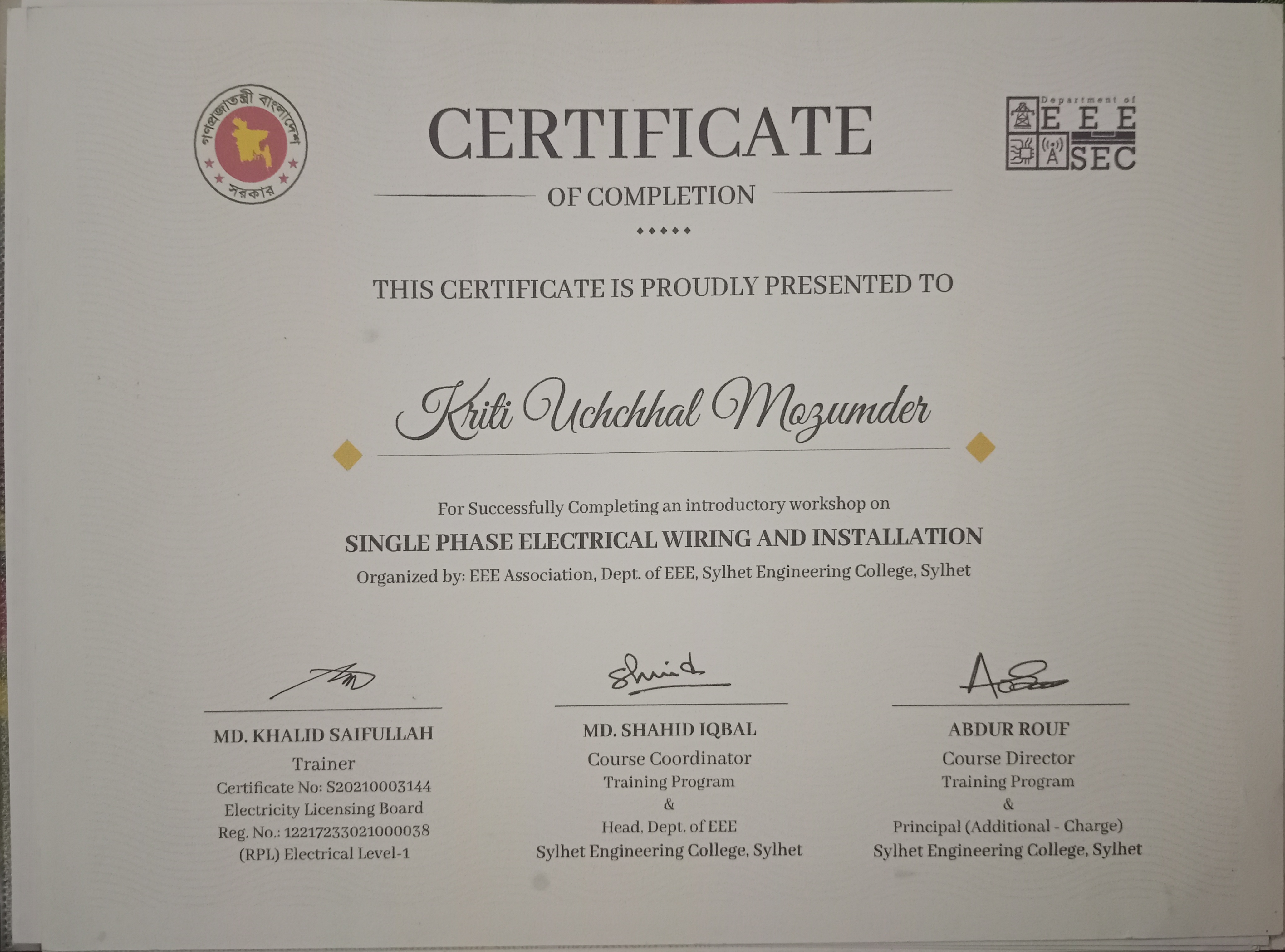 Electrical Wiring Certificate