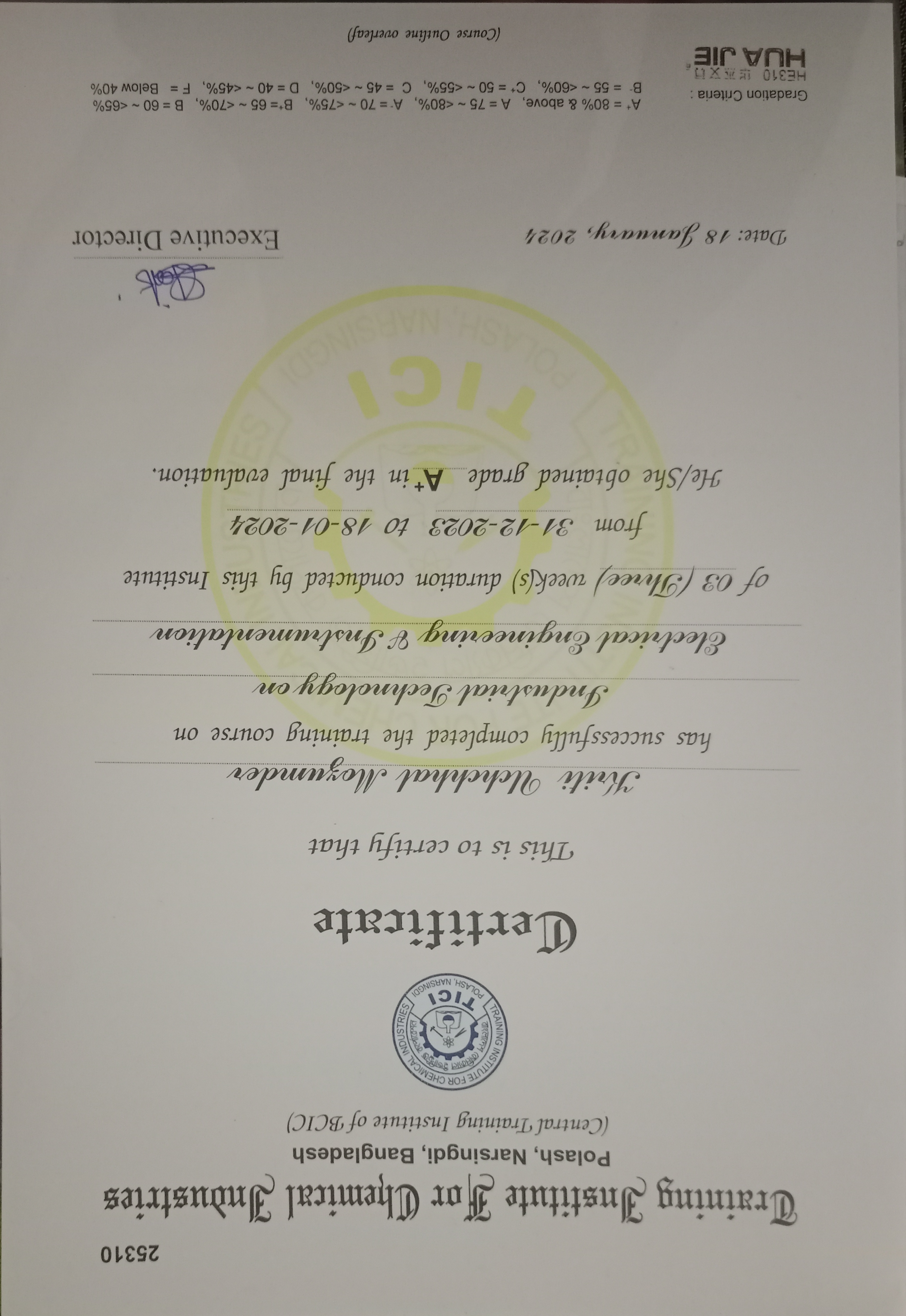 TICI Training Certificate