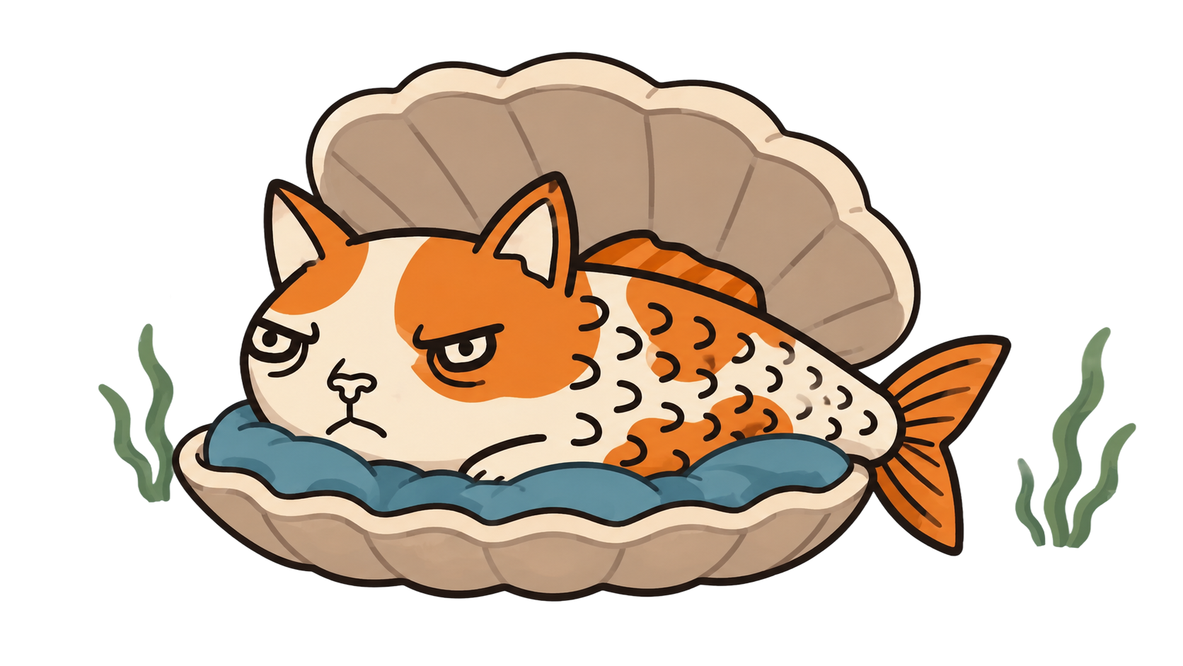 Catfih sitting in a shell
