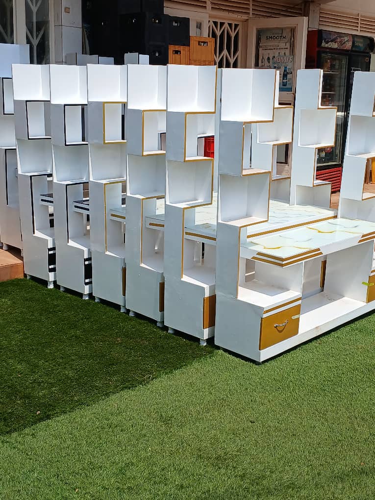 TV Stand White Gold Shelves