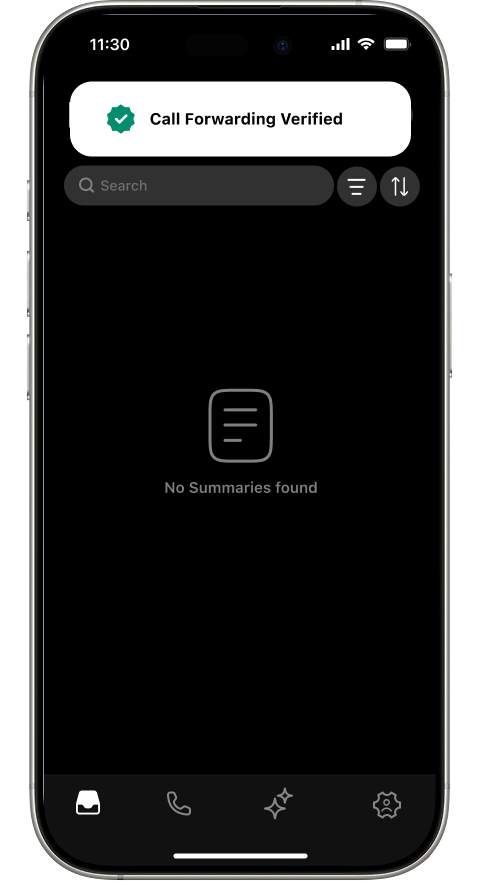 Inbox page with Call Forwarding Verified green checkmark confirmation