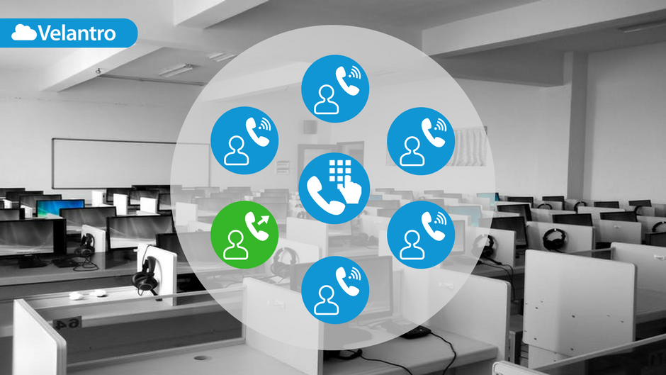 Call center visualization showing connected agents and routing capabilities