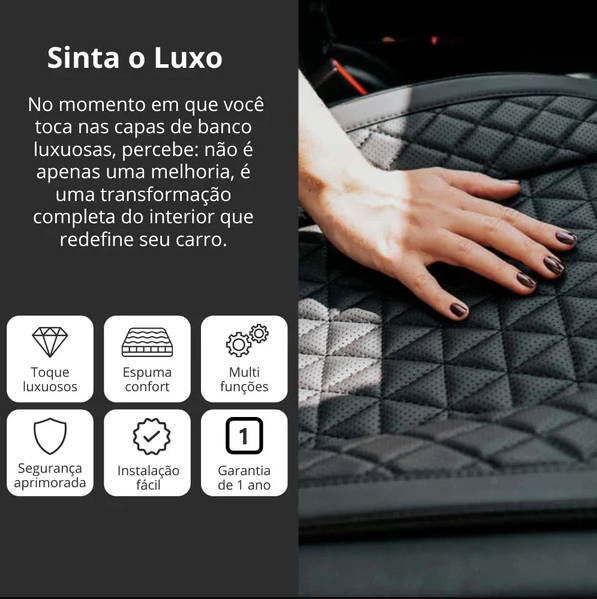 Sinta o Luxo - Toque luxuosos, Espuma confort, Multi funcoes, Seguranca aprimorada, Instalacao facil, Garantia de 1 ano