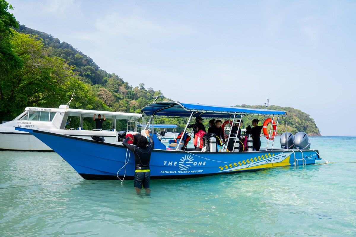 The One Tenggol Island Resort dive boat on clear waters