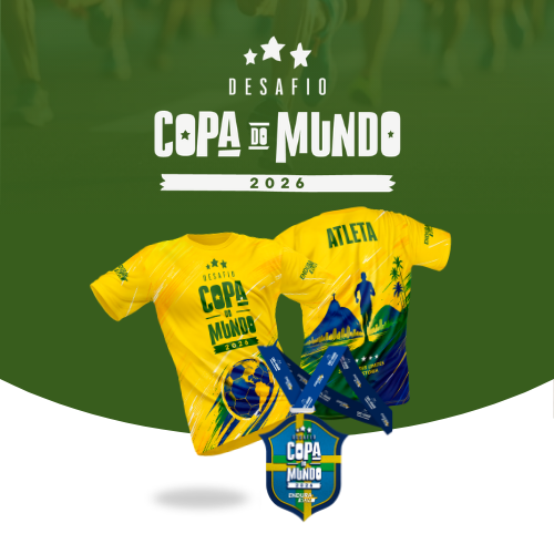 Banner do Desafio Copa do Mundo 2026 com camiseta e medalha