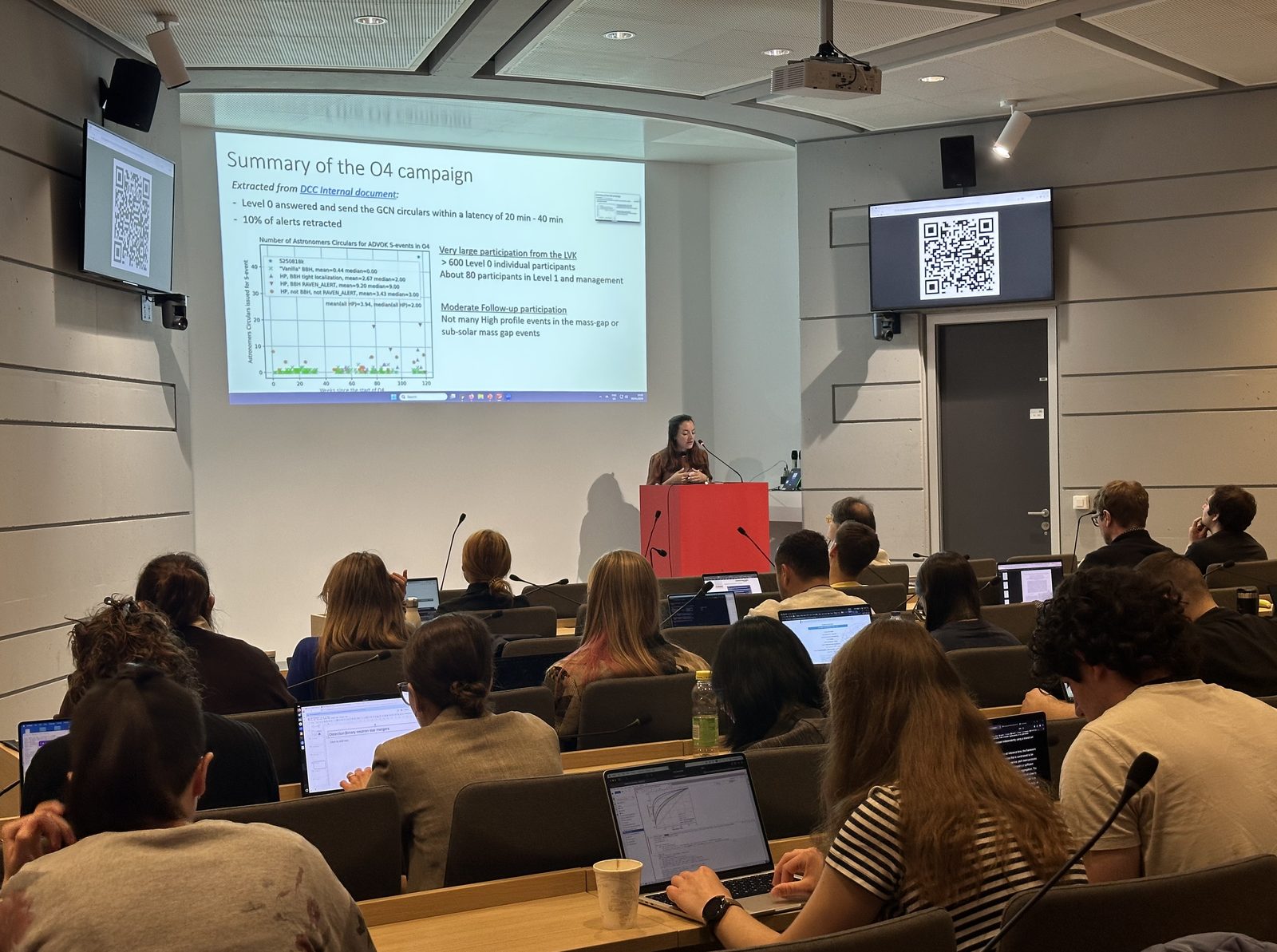 QR codes displayed on the lecture hall screens so participants could open the voting link from their phones