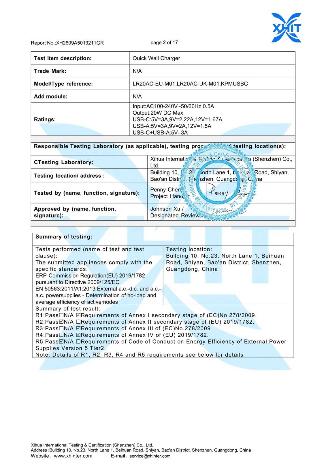 LR20AC-EU-M01 ErP Test Report