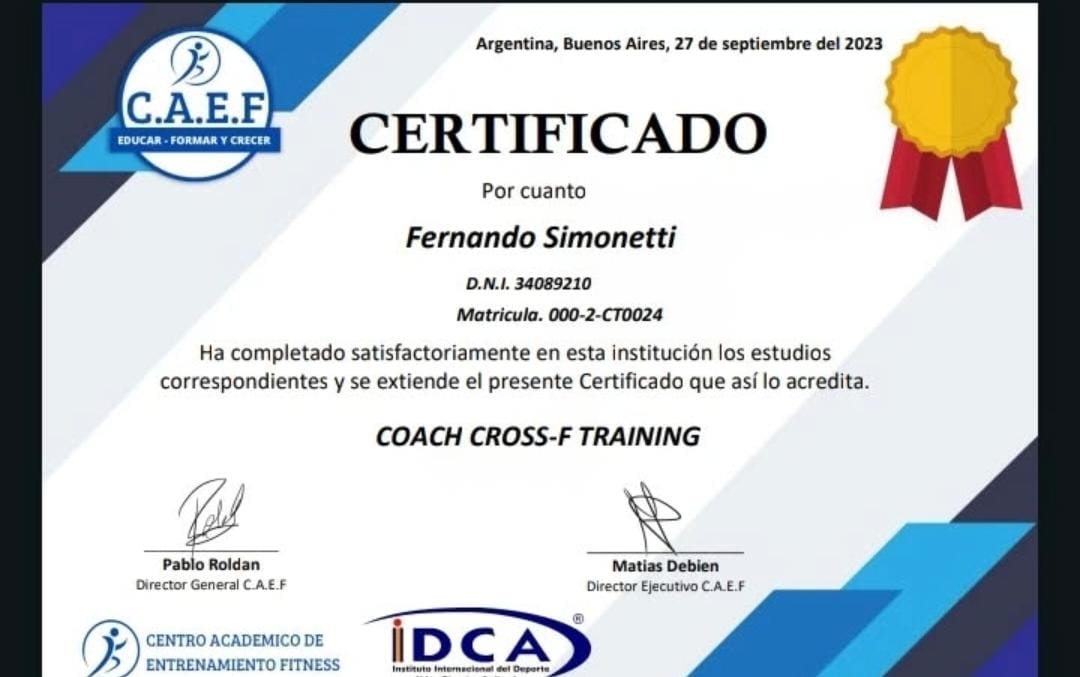 Certificado Coach Cross-F Training