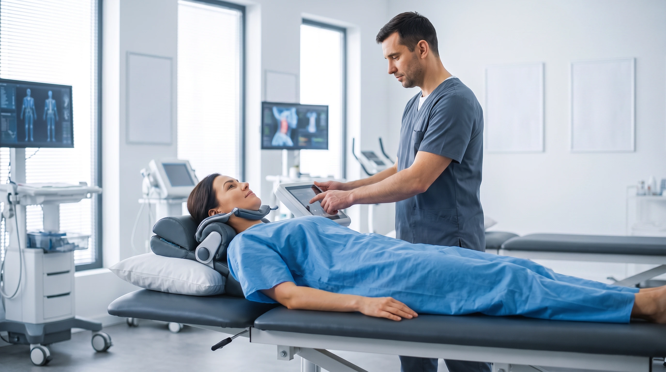 Patient receiving cervical traction therapy