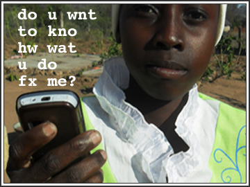 Young person in Africa using mobile phone