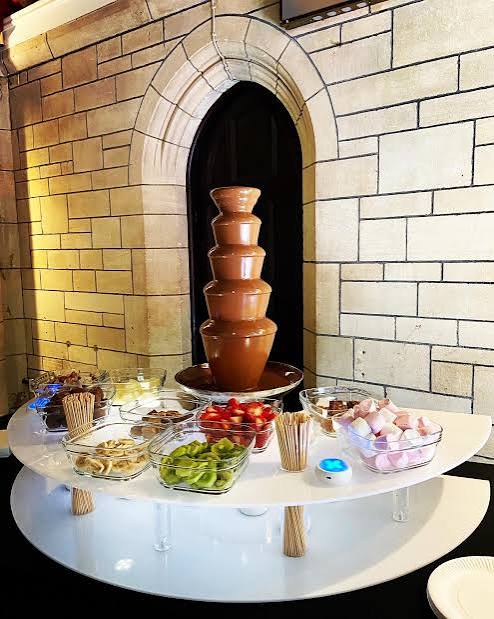 Chocolate fountain hire Hull - professional 5-tier chocolate fountain with fresh strawberries, marshmallows and dipping items for weddings and parties