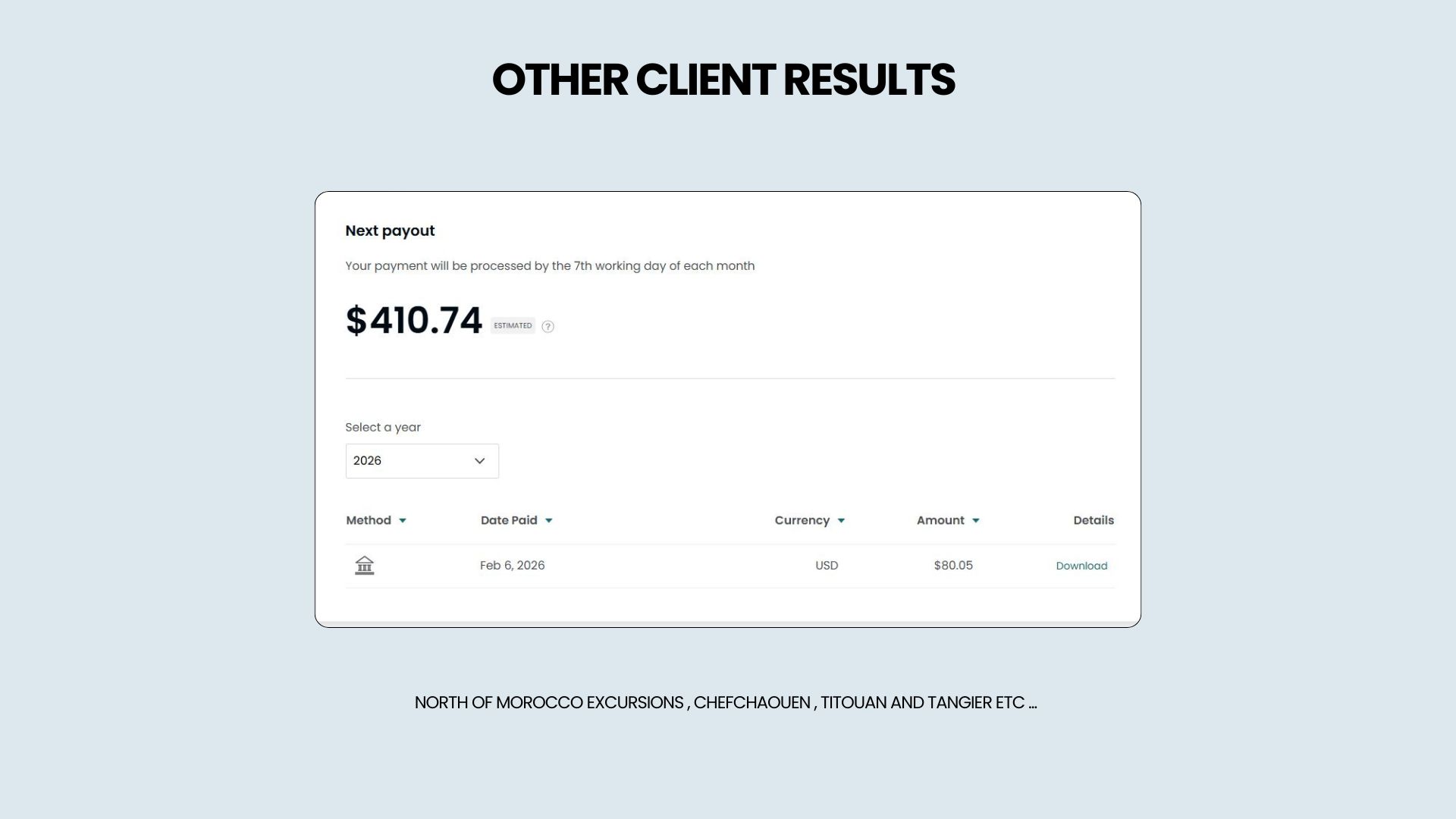 نتائج عميل رحلات شمال المغرب