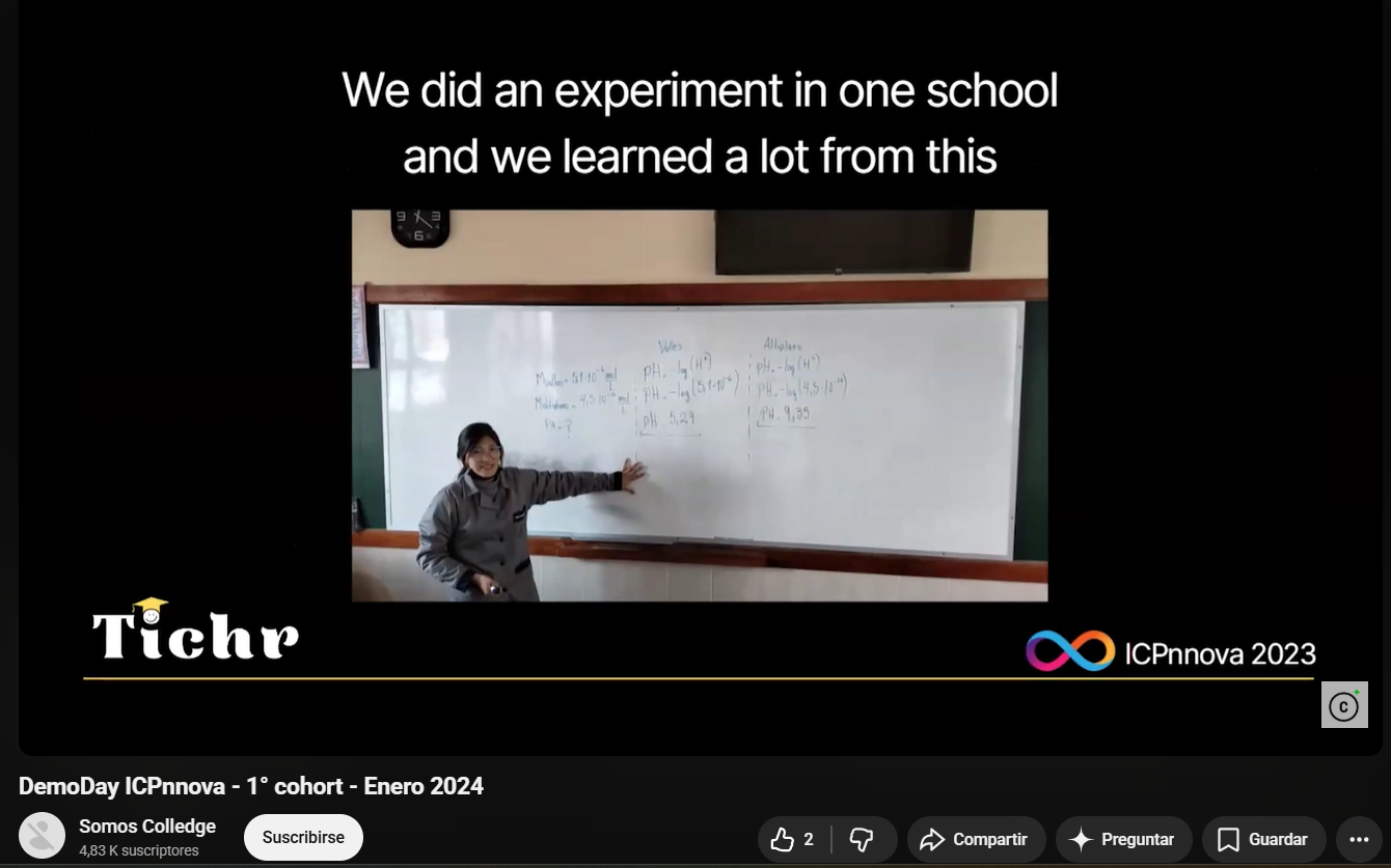 Tichr DemoDay pitch slide showing classroom experiment