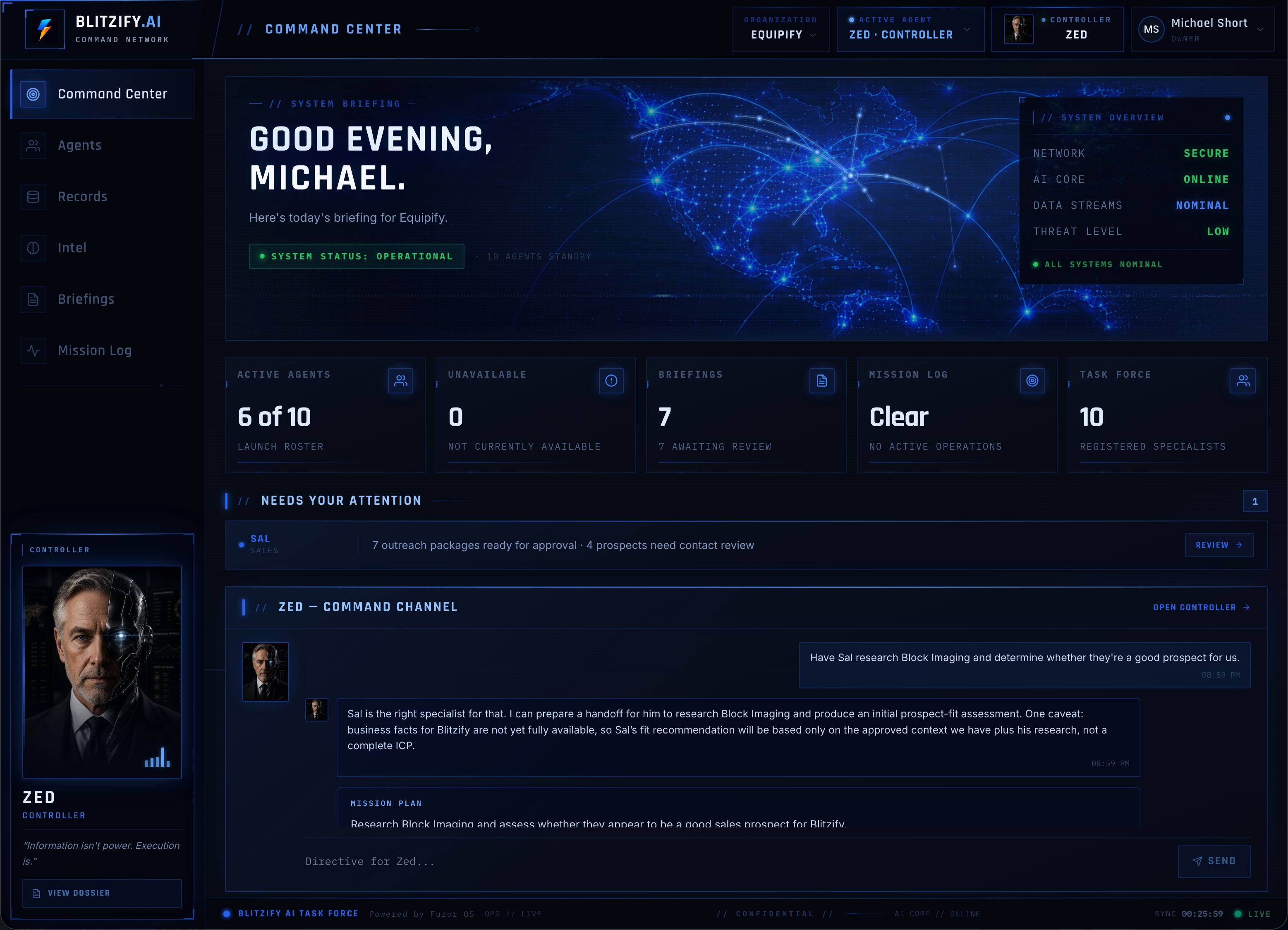 Blitzify Command Center interface