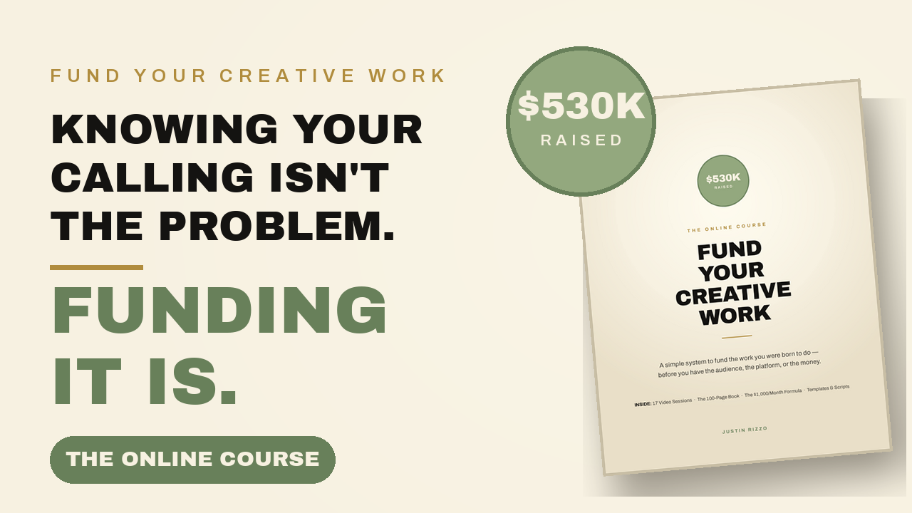 Fund Your Creative Work course cover with $530K raised badge