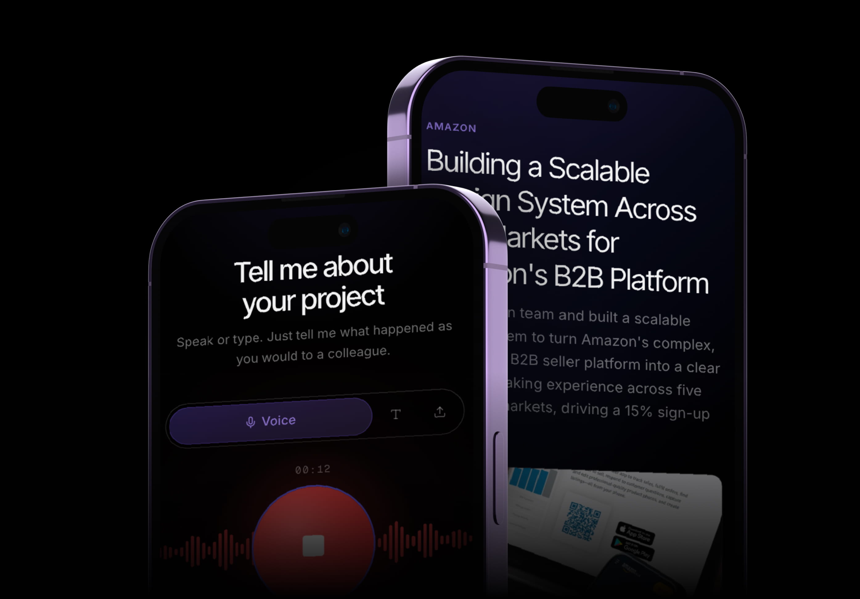 CraftWins app showing voice recording and case study generation