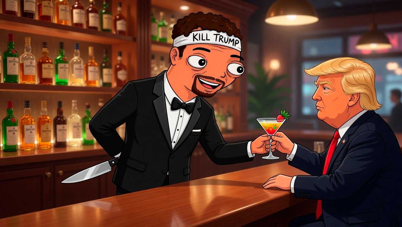 Cule bartender with knife