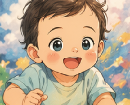 AI-generated cute cartoon style comic of child playing
