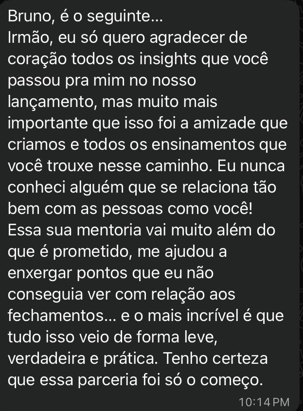 Captura de tela de depoimento via mensagem