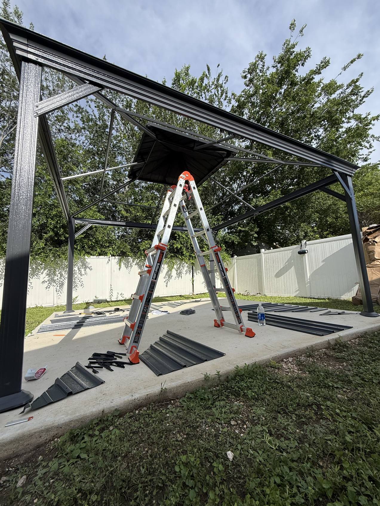 Gazebo frame assembly in progress