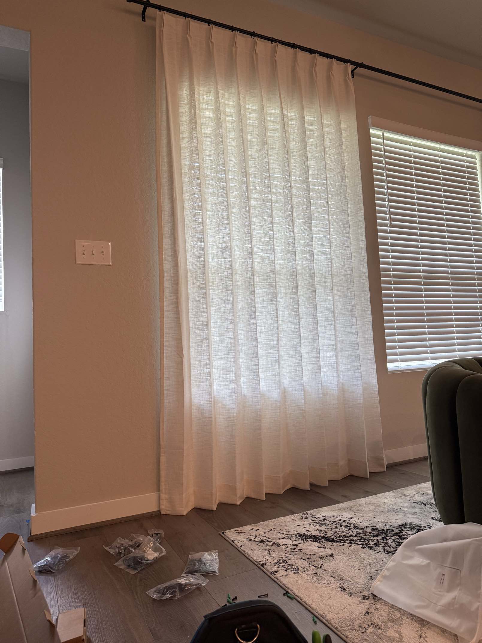 Curtains installed with rod