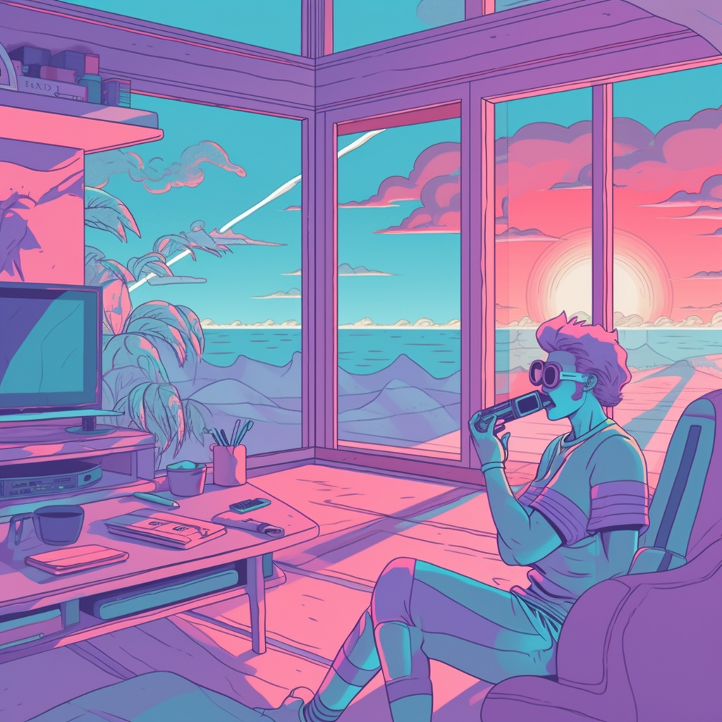 AI generated synthwave workspace illustration