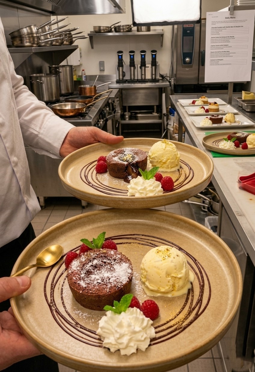 Chocolate lava cake with ice cream dessert