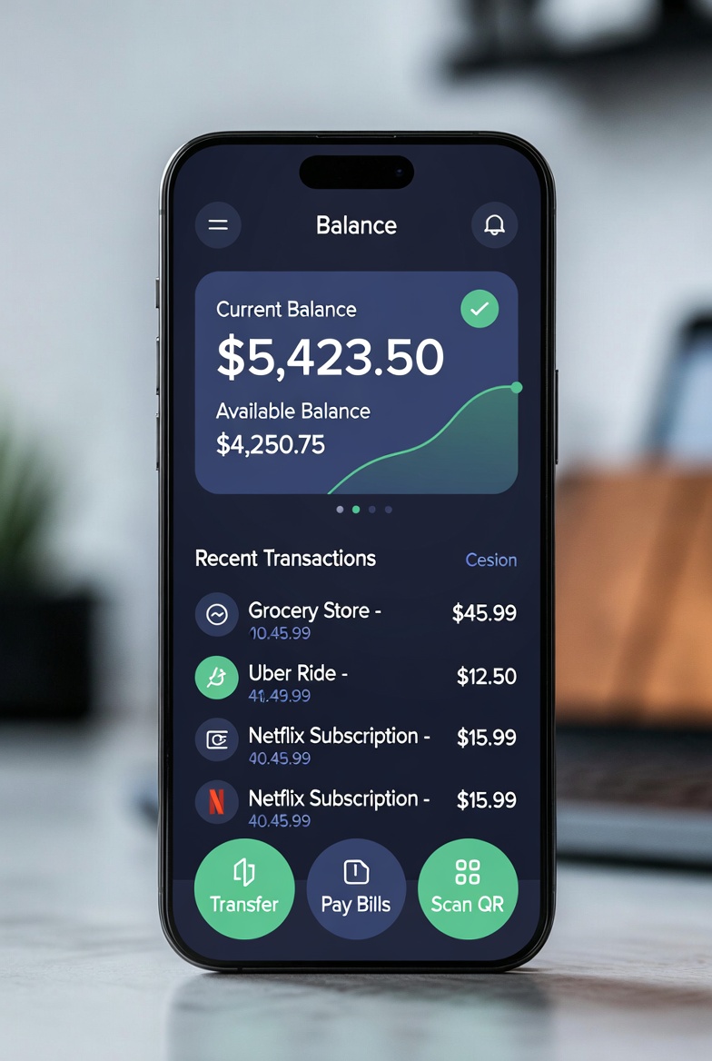 Mobile Banking App UI - Balance and Transactions Screen