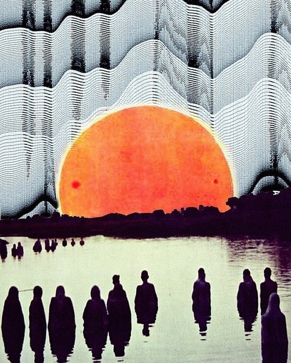 Figures gathered before a rising sun - representing our collective journey