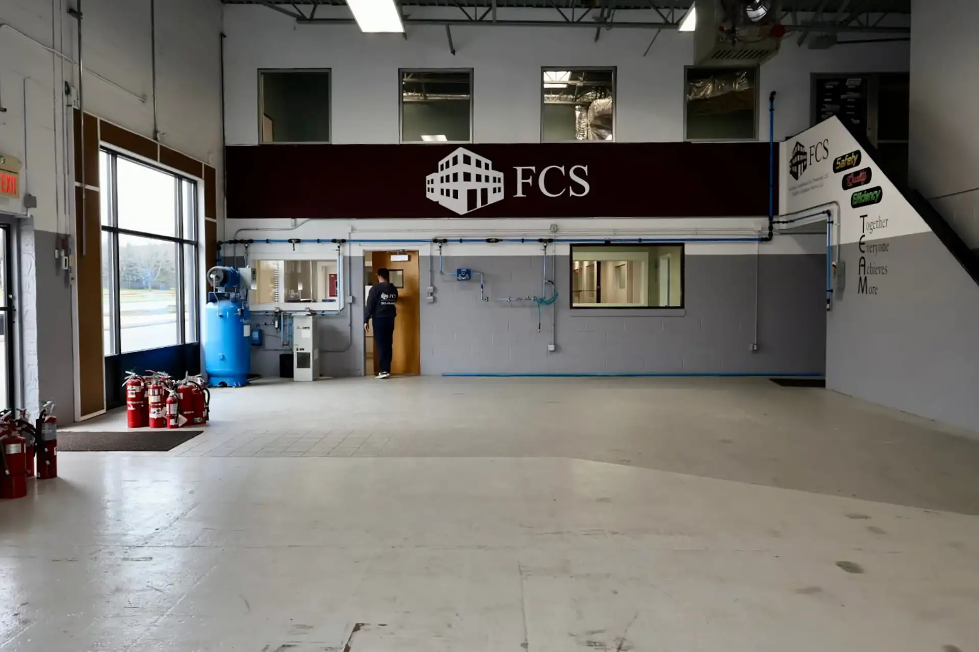 FCS warehouse interior with fire extinguisher equipment