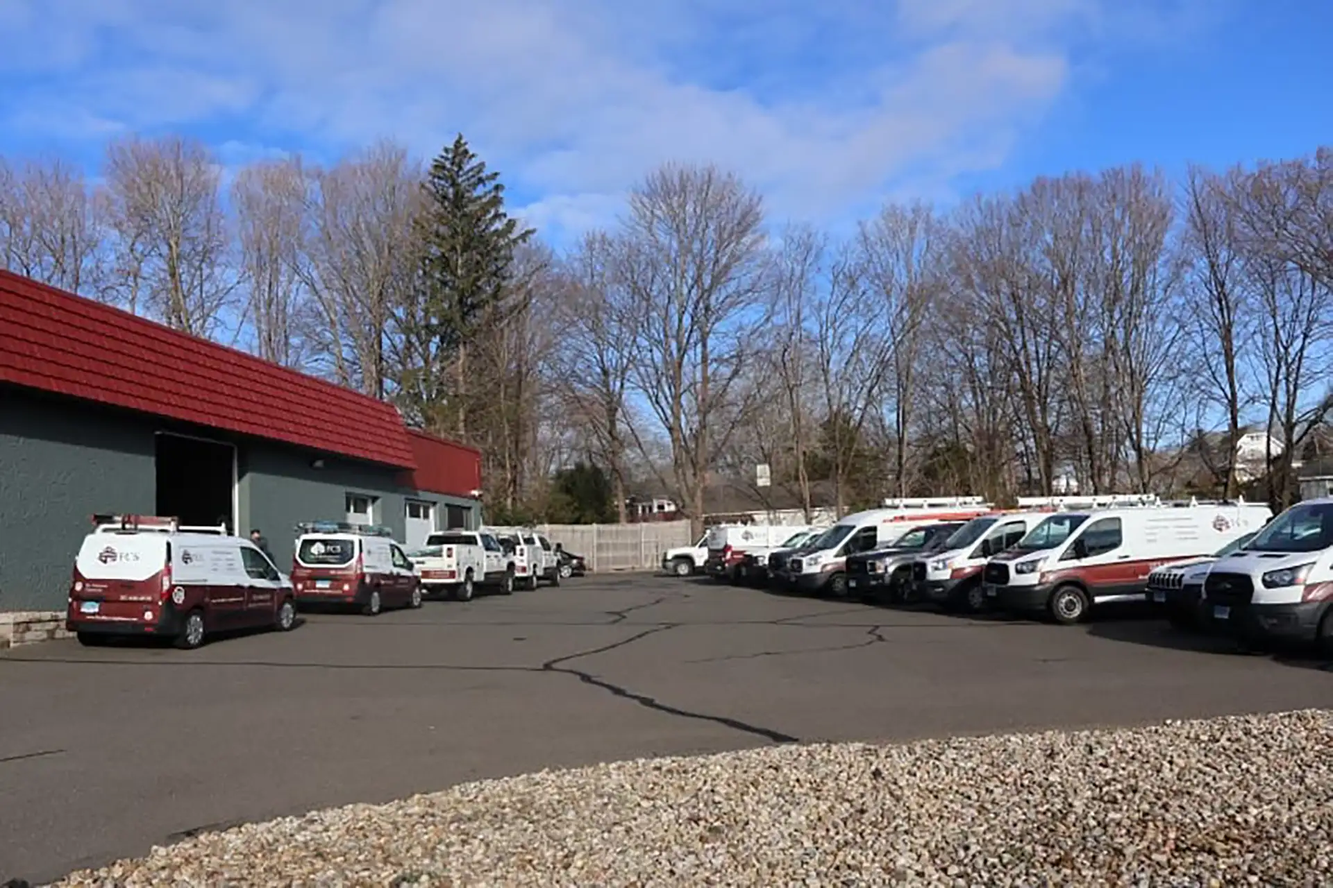 FCS fleet of service vans parked at headquarters