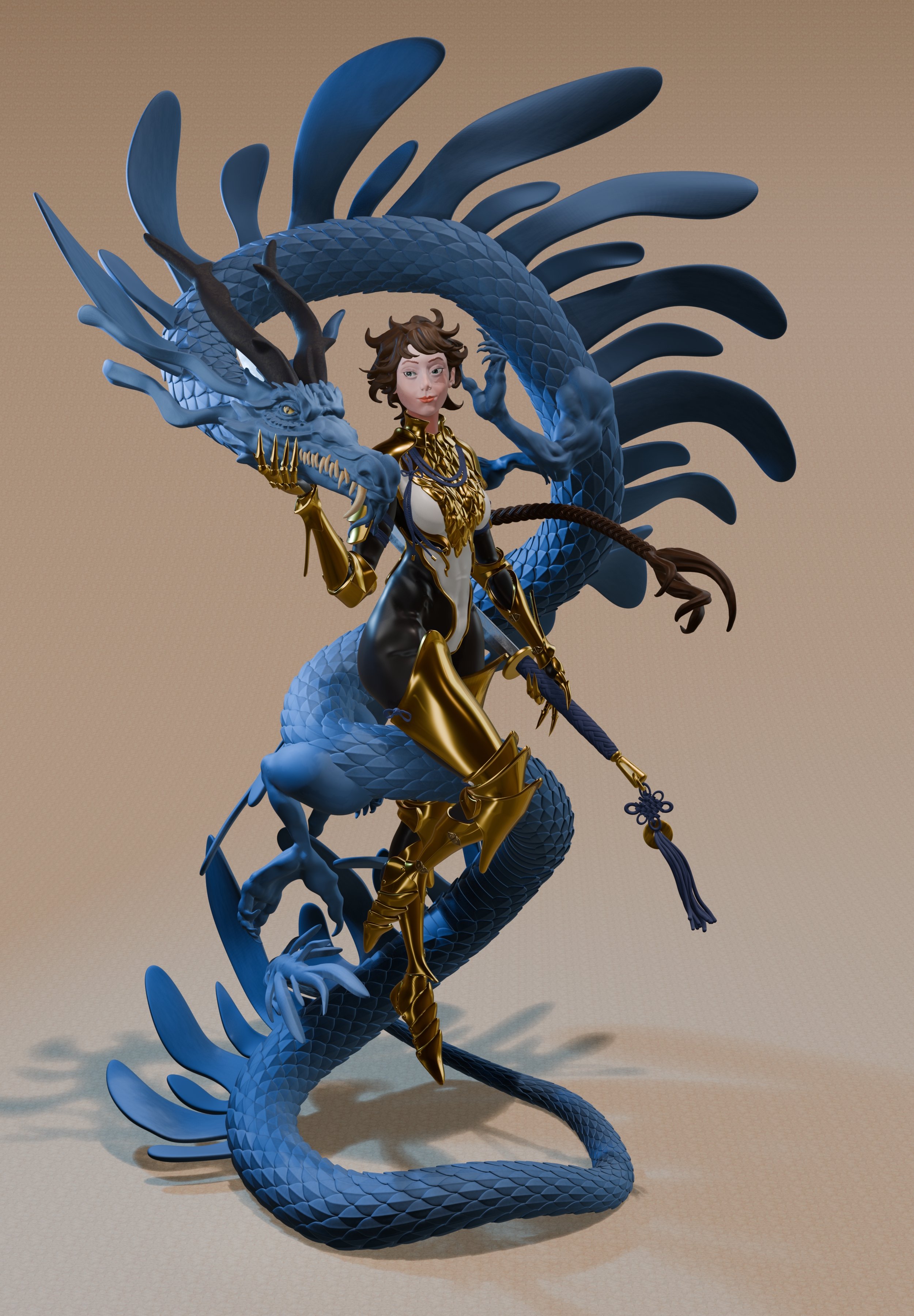 Azure Dragon — final render, dark blue background