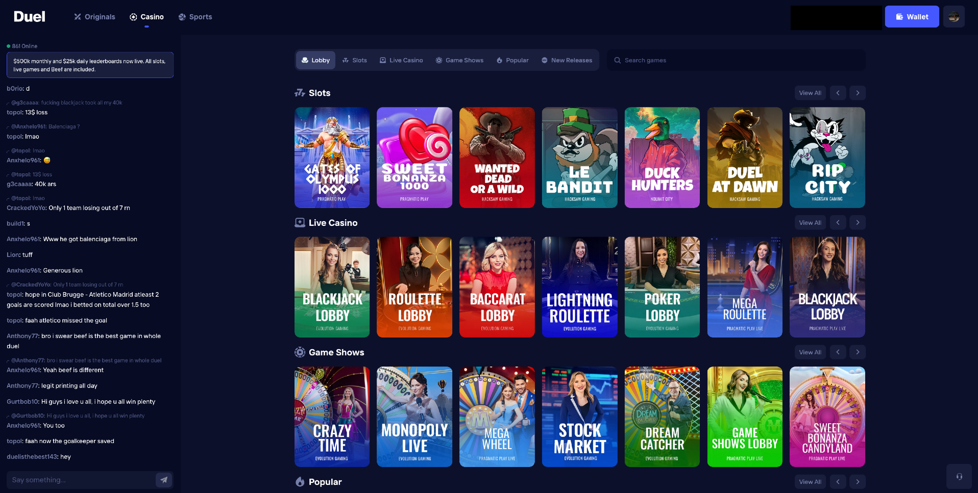 Duel Casino - Slots, Live Casino, Game Shows, Sports