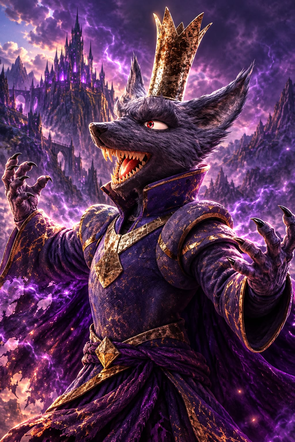 Lord Dulldrum in purple armor against a stormy fantasy sky