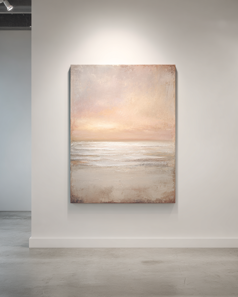 Sunset Tide - Vertical portrait with rosy pink textured sky and gentle waves