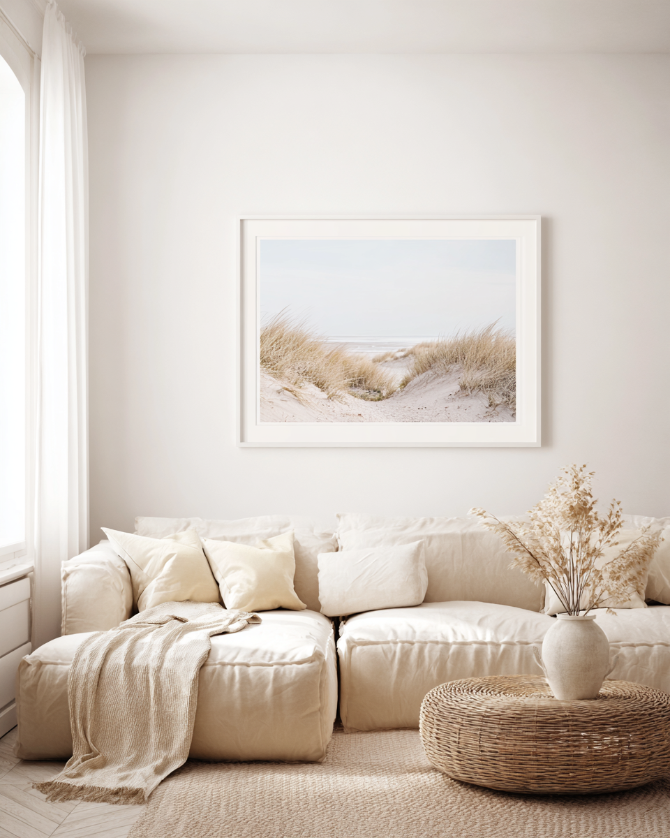 Dune Light II - Soft dune path with swaying grass and distant ocean horizon